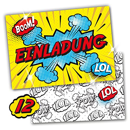 POW!!! SUPERHELDEN Comic Einladungskarten mit Hochglanz-Lack für Geburtstag und Party | Einladungen für Kindergeburtstag Jungen | 12 Karten + 12 bedruckte Umschläge POW!!! SUPERHELDEN Comic Einladungskarten mit Hochglanz-Lack für Geburtstag und Party | Einladungen für Kindergeburtstag Jungen | 12 Karten + 12 bedruckte Umschläge von karten Deluxe