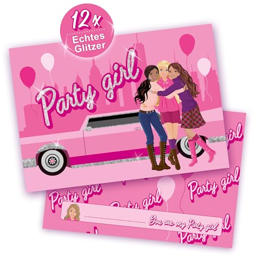 Beauty Einladungskarten mit echtem GLITZER • Für Geburtstag & Party in PINK ROSA • Einladung für coole Mädchen & Girls • Karten im Prinzessin-Stil • 12 Karten + 12 Umschläge von karten Deluxe