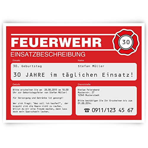Einladungskarten zum Geburtstag (30 Stück) als Feuerwehr Einsatz Rot Feuer Feuerwache von kartenmachen.de