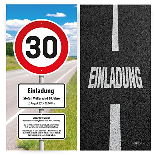 Einladungskarten zum Geburtstag (30 Stück) als Verkehrszeichen Schild Verkehrsschild von kartenmachen.de