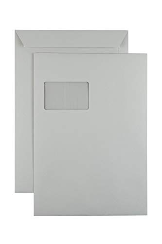 250x Versandtaschen C4 gummiert, mit/ohne Fenster (C4-229x324mm) (grau/mit Fenster) von Karton-billiger