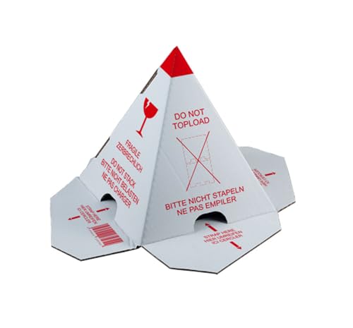 Palettenhütchen „Nicht Stapeln“ 100 Stück | Stapelschutzpyramide aus Karton | Transportschutz & Palettenschutz | 3-sprachig (DE/EN/FR) mit Piktogrammen | 360x360x230 mm, weiß/rot von karton-billiger