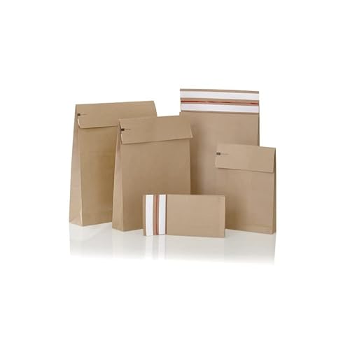 karton-billiger | Faltentasche Versandtasche Umschlag E-Commerce Mailer aus 120g/m² Kraftpapier, Klotzboden u. Seitenfalte, recyclebar, 2 Klebestreifen für Retourenversand (450x350x120mm, 200) von karton-billiger