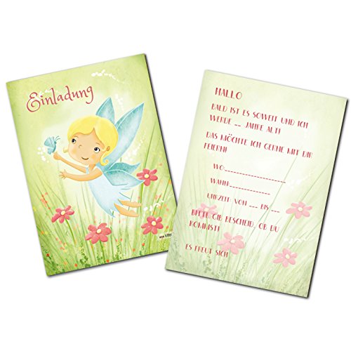 katelein Kindergeburtstag Elfen Mädchen Geburtstag Fee Schmetterling Blumen Party Einladungskarten Geburtstagseinladung Kinder - Set zu 10 Stück - Illustration - 14,8 x 10,5 cm von katelein