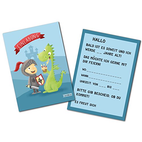 Einladungskarten für Jungen zum Kindergeburtstag/Rittergeburtstag mit Drachen und Ritter - Set zu 10 Stück - Illustration - 14,8 x 10,5 cm Einladungskarten für Jungen zum Kindergeburtstag/Rittergeburtstag mit Drachen und Ritter - Set zu 10 Stück - Illustration - 14,8 x 10,5 cm von katelein