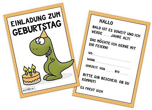 Kindergeburtstag T-Rex lustig Jungen Geburtstag Einladung Dino Einladungskarten Geburtstagseinladung Kinder Dinosaurier Tyranno Saurus Rex - Set zu 10 Stück von katelein
