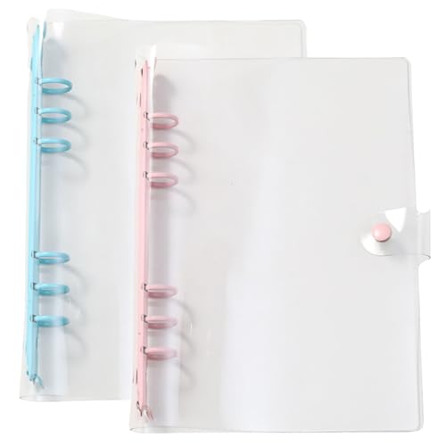 katmerio Ringordner A5 Ordner, 2 Stück Mini Transparente Ringmappe aus PVC, Nachfüllbares 6Ringe Ringordner mit Hülle, Regenbogen Notizbuch Planer Binder für Büro Schule (Rosa, Blau) von katmerio