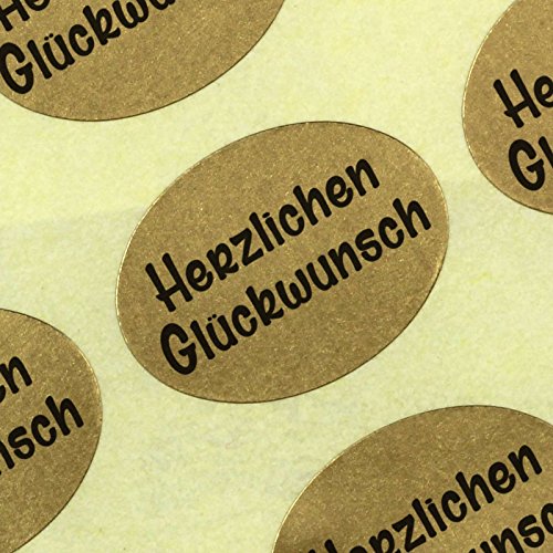 500 Etiketten/Aufkleber "Herzlichen Glückwunsch" gold Sticker Blumen 25 x 18 mm Haftpapier auf Rolle, ab 500 mit Spender von KDS