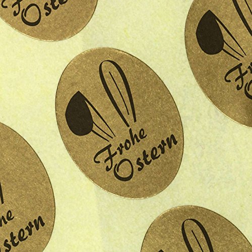 500 Etiketten Frohe Ostern Aufkleber Etiketten 25 x 18 mm Haftpapier gold auf Rolle, mit Spender von KDS