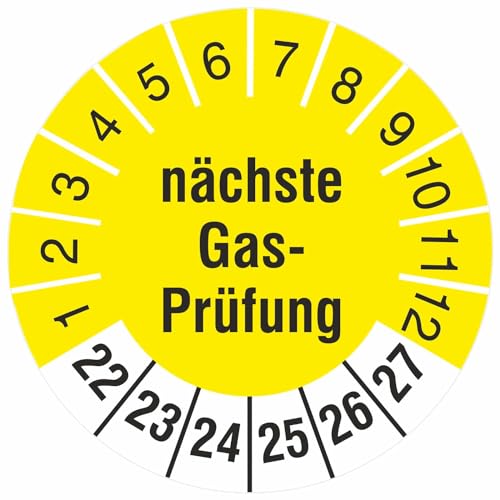 Prüfetiketten nächste Gasprüfung 18 und 30 mm Prüfplaketten 2022-27 (Durchmesser 18mm, 10) von kaufdeinschild