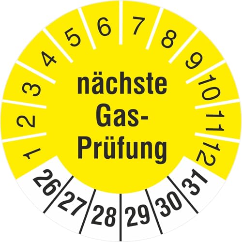 Prüfetiketten nächste Gasprüfung 18 und 30 mm Prüfplaketten 2022-27 (Durchmesser 18mm, 10) von kaufdeinschild