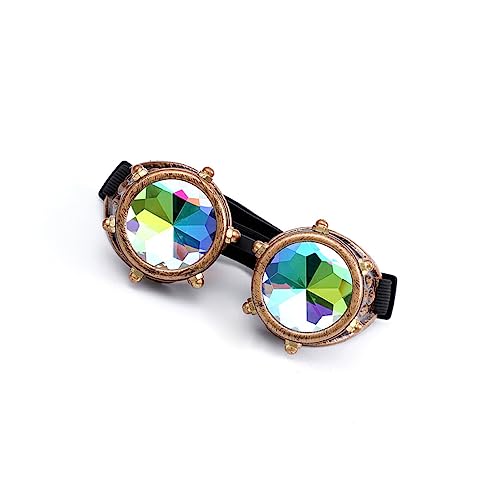 kawehiop Kaleidoskop Brille, reflektierende dekorative Brille mit elastischem Band, kristallklare Linse, lustige Vintage Stil Brillen Requisiten für den Innenbereich, Rotbronze von kawehiop