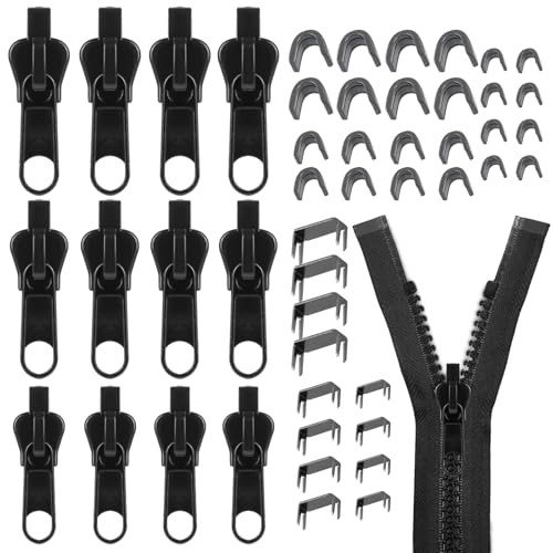 12 Stück Reißverschluss Reparatur Set, 3 Größen ReißVerschluss Zipper, Abnehmbare Zipper Repair Kit, ReißVerschluss Schieber Ersatz für Kleidungsstücke, Koffer, Rucksäcke (Schwarz) von kayqbonke
