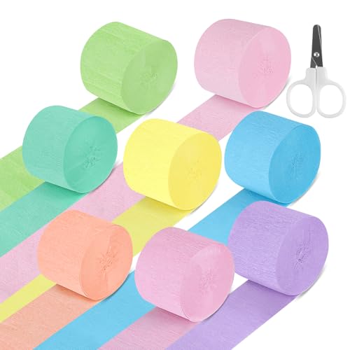 8 Rollen Krepppapier Bunt, 8 Farben Crepe Papier, Regenbogen Kreppbänder, Kreppband Basteln mit 1 kleinen Schere für Hochzeiten, Geburtstage, Partys Dekoration (4,5cm x 25m) von kayqbonke