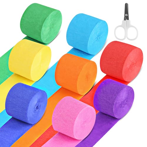8 Rolls Krepppapier Bunt, 8 Farben Kreppband Bunt, Kreppbänder Regenbogen, Crepe Papier mit 1 Schere für Hochzeiten, Geburtstage, Partydekorationen (4.5cm x 25m) von kayqbonke