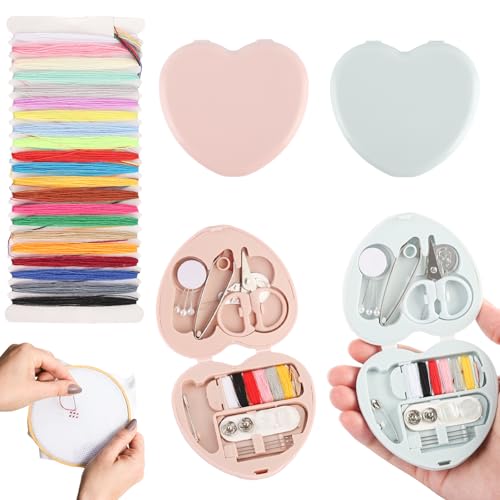 Kayqbonke 2 Teiliges Nähset Reise Mini, Nähset Grundausstattung mit 21 Farbigen Fäden, Sewing Kit mit Herzförmigem Faltbarem Koffer, Mini Nähprojekt Set für Reisende, Anfänger, DIY und Zuhause Kayqbonke 2 Teiliges Nähset Reise Mini, Nähset Grundausstattung mit 21 Farbigen Fäden, Sewing Kit mit Herzförmigem Faltbarem Koffer, Mini Nähprojekt Set für Reisende, Anfänger, DIY und Zuhause von kayqbonke