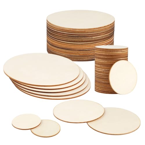Kayqbonke 55 Stücke Natur Runde Holzscheiben, 5cm, 10cm, 15cm Durchmesser, Zum Basteln für DIY Handwerk Hochzeit Mittelstücke Bemalen Scrapbooking von kayqbonke