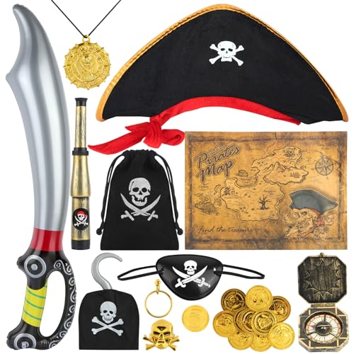 kayqbonke 11-Teilig Piratenkostüm Kinder, Umfassen Pirate Hat, Piratensäbel, Augenklappe Pirat, Schatzkarte, Fernrohr Kinder, Piratenkostüm für Karneval, Halloween und Piraten Party kayqbonke 11-Teilig Piratenkostüm Kinder, Umfassen Pirate Hat, Piratensäbel, Augenklappe Pirat, Schatzkarte, Fernrohr Kinder, Piratenkostüm für Karneval, Halloween und Piraten Party von kayqbonke