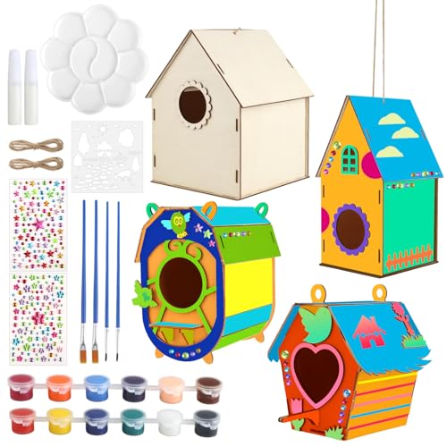 kayqbonke Vogelhaus Bausatz für Kinder - 4 Stück zum Bemalen und Bauen, DIY Holz Vogelhäuschen, Selber Bauen Geschenke für Mädchen, Jungen von kayqbonke