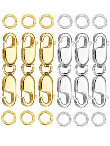 Kcctoo Doppelter Karabinerverschluss mit geschlossenen Binderingen, 14 Karat Gold, Halskettenverschlüsse und Verschlüsse, Armbandverlängerung für DIY-Schmuck, hergestellt in Italien von kcctoo