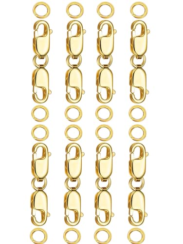 Kcctoo Doppelter Karabinerverschluss mit geschlossenen Binderingen, 14 Karat Gold, Halskettenverschlüsse und Verschlüsse, Armbandverlängerung für DIY-Schmuck, hergestellt in Italien von kcctoo