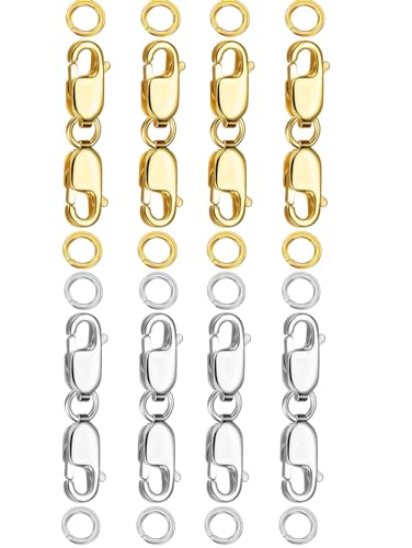 Kcctoo Doppelter Karabinerverschluss mit geschlossenen Binderingen, 14 Karat Gold, Halskettenverschlüsse und Verschlüsse, Armbandverlängerung für DIY-Schmuck, hergestellt in Italien von kcctoo