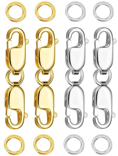 Kcctoo Doppelter Karabinerverschluss mit geschlossenen Binderingen, 14 Karat Gold, Halskettenverschlüsse und Verschlüsse, Armbandverlängerung für DIY-Schmuck, hergestellt in Italien von kcctoo