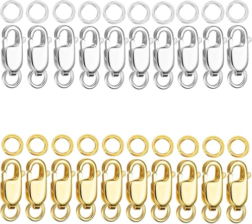 Kcctoo Silberner Karabinerverschluss mit geschlossenen Binderingen, 14 Karat Gold, Halskettenverschlüsse und Verschlüsse für Schmuckherstellung, hergestellt in Italien, 12 mm (Gold / Silber) von kcctoo