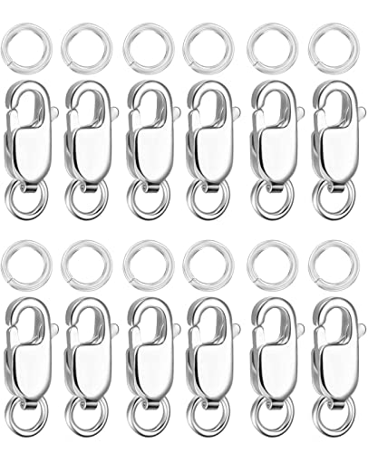 Kcctoo Silberner Karabinerverschluss mit geschlossenen Binderingen, 14 Karat Gold, Halskettenverschlüsse und Verschlüsse für Schmuckherstellung, hergestellt in Italien, 12 mm (Silber, 12 Stück) von kcctoo