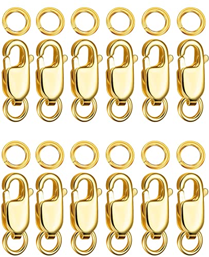 Kcctoo Silberner Karabinerverschluss mit geschlossenen Binderingen, 14 Karat Gold, Halskettenverschlüsse und Verschlüsse für Schmuckherstellung, hergestellt in Italien, 12 mm (große Goldverschlüsse von kcctoo