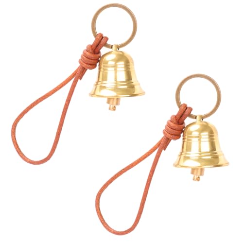 Vintage Messingglocke zum Aufhängen mit Lederband – rustikale Türklingel für Zuhause, Haustier-Training, Meditation und Urlaubsdekoration (2 Sets) von kcrygogo