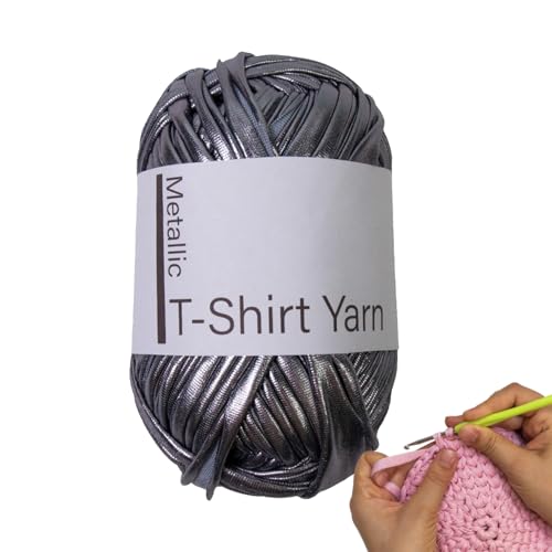 Metalic T-Shirt Garn - 100 G Glänzende Handgewebte Stoffstreifen Mit Einseitiger Farbe, Nachahmungsleder-Hochglanzlinie Für Häkelbeutel, Körbe - Dunkelgrau Metalic T-Shirt Garn - 100 G Glänzende Handgewebte Stoffstreifen Mit Einseitiger Farbe, Nachahmungsleder-Hochglanzlinie Für Häkelbeutel, Körbe - Dunkelgrau von kdkskss