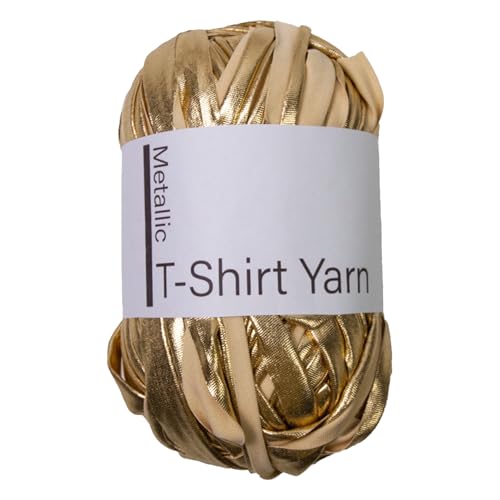 Metalic T-Shirt Garn - 100 G Glänzende Handgewebte Stoffstreifen Mit Einseitiger Farbe, Nachahmungsleder-Hochglanzlinie Für Häkelbeutel, Körbe - Gold von kdkskss