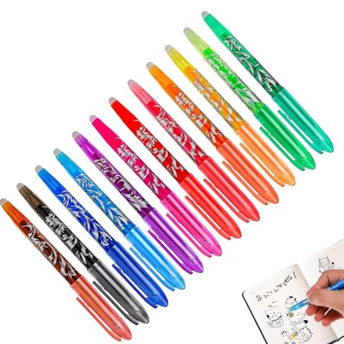kdkskss Löschbare Kugelschreiber - 0,5 Mm Kreativer Feiner Tipps Mit Radiergummi, Handschriften Schreiben Wärme Reibungsstifte Für Malbücher, Skizzieren, Zeichnen - 12 Farben kdkskss Löschbare Kugelschreiber - 0,5 Mm Kreativer Feiner Tipps Mit Radiergummi, Handschriften Schreiben Wärme Reibungsstifte Für Malbücher, Skizzieren, Zeichnen - 12 Farben von kdkskss