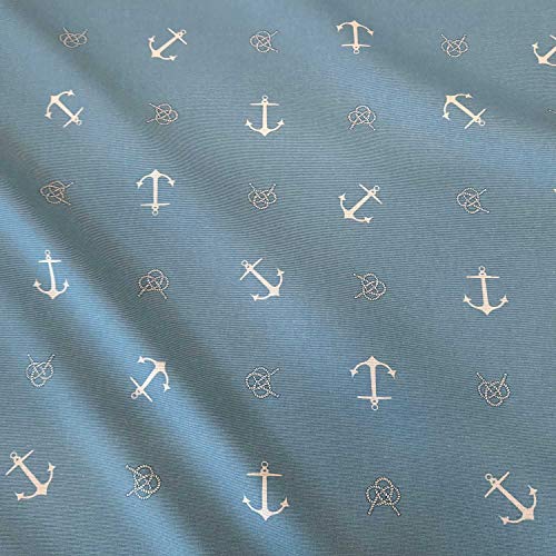 Stoff Meterware Baumwolle beschichtet blau weiß Anker hellblau Tischdecke abwaschbar maritim von keine