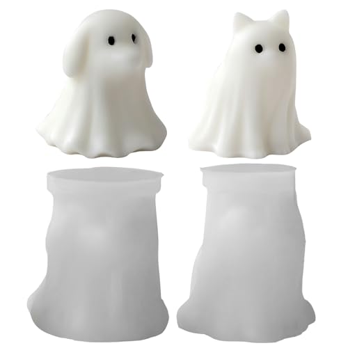 2 Stück Halloween Geist Silikonformen Gießformen, 3D Geist Kerzenform, Welpen Kätzchen Kerzen Silikonform, Duftende Kerzenherstellung Wachsform, Niedliche, Gruselige Bastelmittel 2 Stück Halloween Geist Silikonformen Gießformen, 3D Geist Kerzenform, Welpen Kätzchen Kerzen Silikonform, Duftende Kerzenherstellung Wachsform, Niedliche, Gruselige Bastelmittel von keloppasit