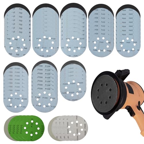 keyxer 71 Stück Schleifpapier 125mm Klett Set, Nass/Trocken 8-Loch Schleifscheiben mit Körnung 60/150/240/400/800/1000/1500/2000/3000/5000 für Exzenterschleifer, Ohne-Loch-Pads für Holz von keyxer