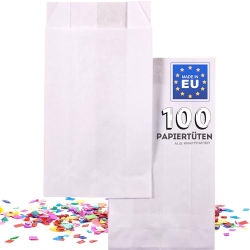 100 Stk. Papiertüten klein 10 x 16 cm mini Papiertüte Weiß kleine Geschenktüten Tüten Kindergeburtstag Mitgebsel Kraftpapier Kindergarten Tüte Butterbrottüten Adventskalender zum Befüllen - kgpack von kgpack