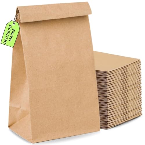 50 Stück Papiertüten Klein 15 x 26 cm Geschenktüten mit Aufkleber Braun Kraftpapiertüten DIY Süßigkeiten Beutel Mitgebsel Tüten für Hochzeit Candy bar Geburtstag Adventskalender zum Befüllen von kgpack