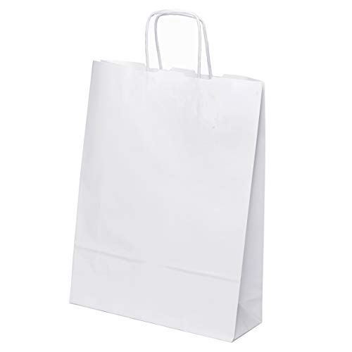 kgpack 25 Stk. Papiertaschen groß 33 x 25 x 8 cm Bodenbeutel Tragetaschen Obstbeutel Mitgebseltüten Geschenktaschen Süßigkeiten Geschenkverpackung Gastgeschenke Tüten Weiß Kraft Geschenkpapier von kgpack