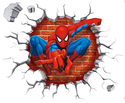 Kibi Spiderman 3D-effekt Aufkleber Spiderman im Wanddurchbruch Loch Marvel's Spider-Man Ultimate Wandtattoo Kinderzimmer Spiderman Wandsticker Spiderman Wandaufkleber Spiderman von Kibi Store