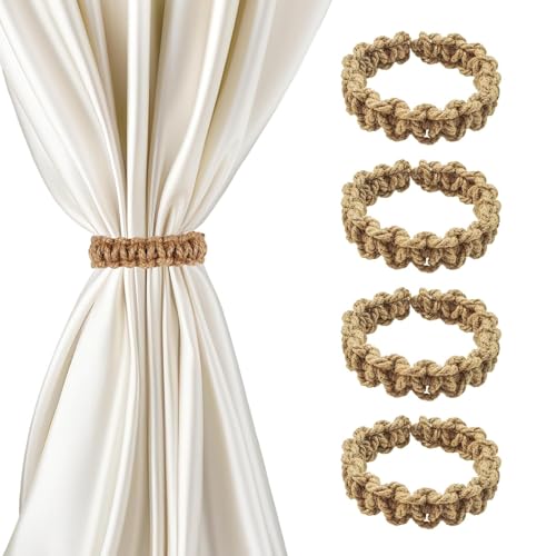 Geflochtene Vorhang-Raffhalter – Boho-Vorhang-Raffhalter für Vorhänge – handgefertigt, leicht, dekorative Halter für Zuhause, Büro, Schlafzimmer, Fenster, 4 Stück Geflochtene Vorhang-Raffhalter – Boho-Vorhang-Raffhalter für Vorhänge – handgefertigt, leicht, dekorative Halter für Zuhause, Büro, Schlafzimmer, Fenster, 4 Stück von kicder