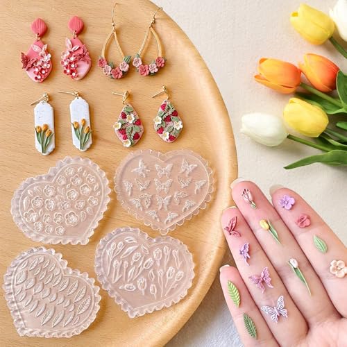Modelliermassen-Formen – Blumen, Schmetterling, Rose und Blätter, lufttrocknende Tonformen, wiederverwendbar, hochtemperaturbeständiger Schmuck für Ohrringe mit Polymer-Schneidern, 4 Stück Modelliermassen-Formen – Blumen, Schmetterling, Rose und Blätter, lufttrocknende Tonformen, wiederverwendbar, hochtemperaturbeständiger Schmuck für Ohrringe mit Polymer-Schneidern, 4 Stück von kicder