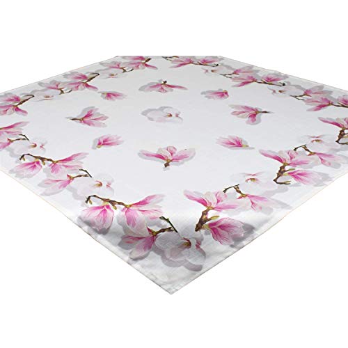 Tischdecke Magnolie, weiß, 85x85 cm, Mitteldecke für Frühling Sommer von Ernst Schäfer