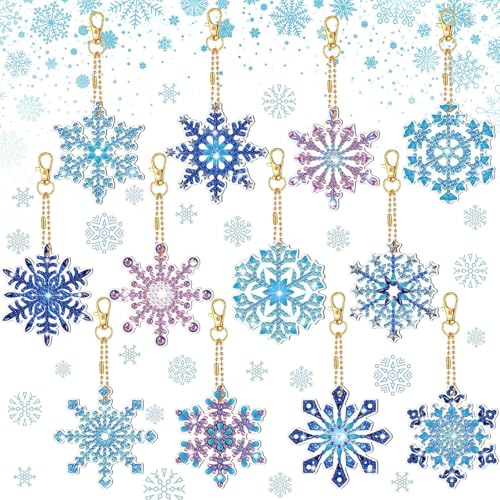 12pcs Diamond Painting Weihnachten Hängende, Kinder Schlüsselanhänger, 5D Einseitig Diamantmalerei Winter Anhänger Schneeflocken Hängende Diamantzubehör (Blau) von kiimiipa