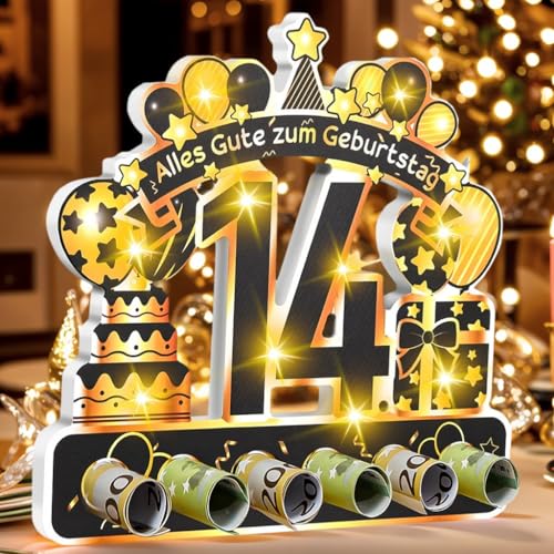 14.Geburtstag Geldgeschenk Mädchen Junge mit LED Lichterkette,Geschenke zum 14 Geburtstag Mädchen,14 Geburtstag Deko Geldgeschenke,14 Jahre Geld Geschenk Tisch Party (14) von kiimiipa