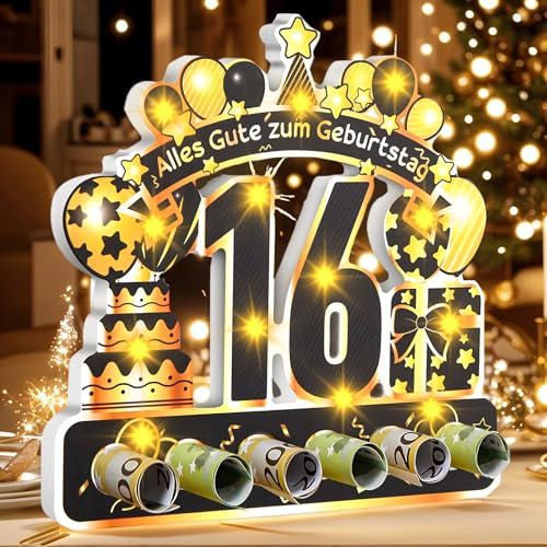 16.Geburtstag Geldgeschenk Mädchen Junge mit LED Lichterkette,Geschenke zum 16 Geburtstag mädchen,16 Geburtstag deko Geldgeschenke,16 Jahre Geld Geschenk Tisch Party (16) von kiimiipa