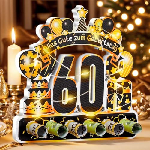 kiimiipa 60.Geburtstag Geldgeschenk Mann Frau mit LED Lichterkette,Geschenke zum 60 Geburtstag Deko Geldgeschenke,60 Jahre Geld Geschenk Tisch Party (60) von kiimiipa