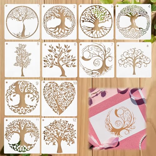 Baum des Lebens Malschablone - Wiederverwendbare Bastelschablonen zum Malen von Brandmalerei und DIY-Projekten - Ideal für Wandkunst, Möbel und Wohnkultur von kiki fancy