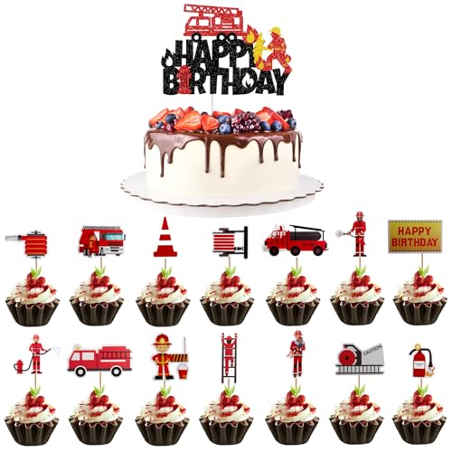 Feuerwehr Geburtstag Deko Cake Topper, 15 Stück Feuerwehr Tortendeko Kindergeburtstag Feuerwehr Kuchen Deko Happy Birthday Tortendeko Fire Truck Cupcake Toppers für Mottopartys Kuchendekorationen Feuerwehr Geburtstag Deko Cake Topper, 15 Stück Feuerwehr Tortendeko Kindergeburtstag Feuerwehr Kuchen Deko Happy Birthday Tortendeko Fire Truck Cupcake Toppers für Mottopartys Kuchendekorationen von kiki fancy